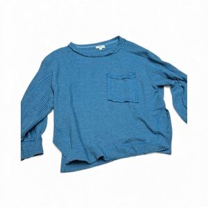 Umgee Blue Waffle Knit Long Sleeve Top